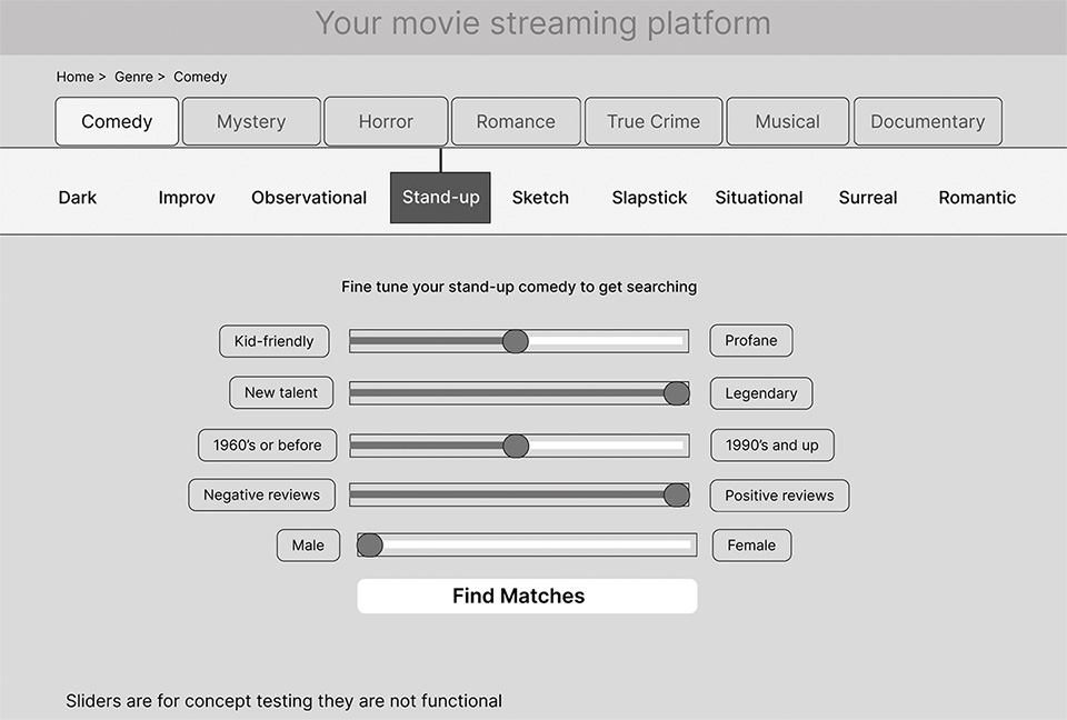 Usability text for streaming content medium fidelity